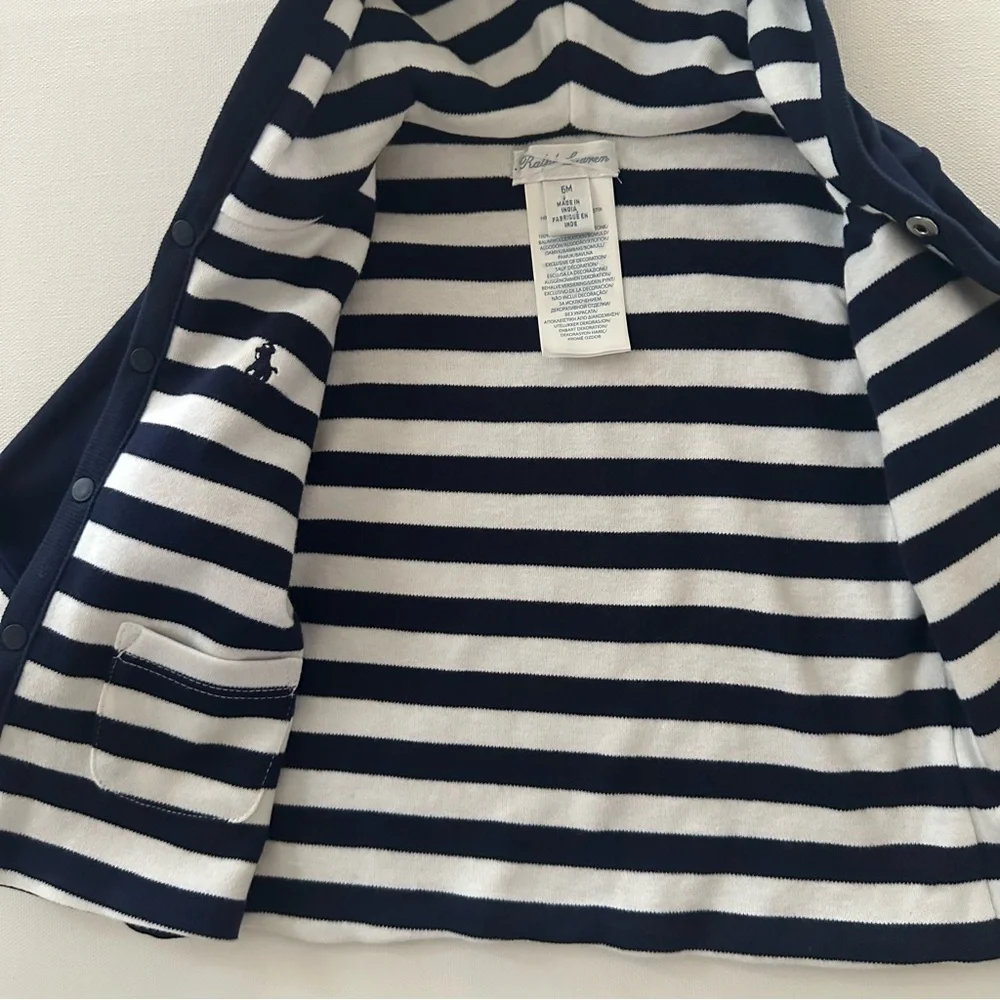 Ralph Lauren 6 Months Baby Boy Hooded Jacket Cardigan Blue Reversible NWT
